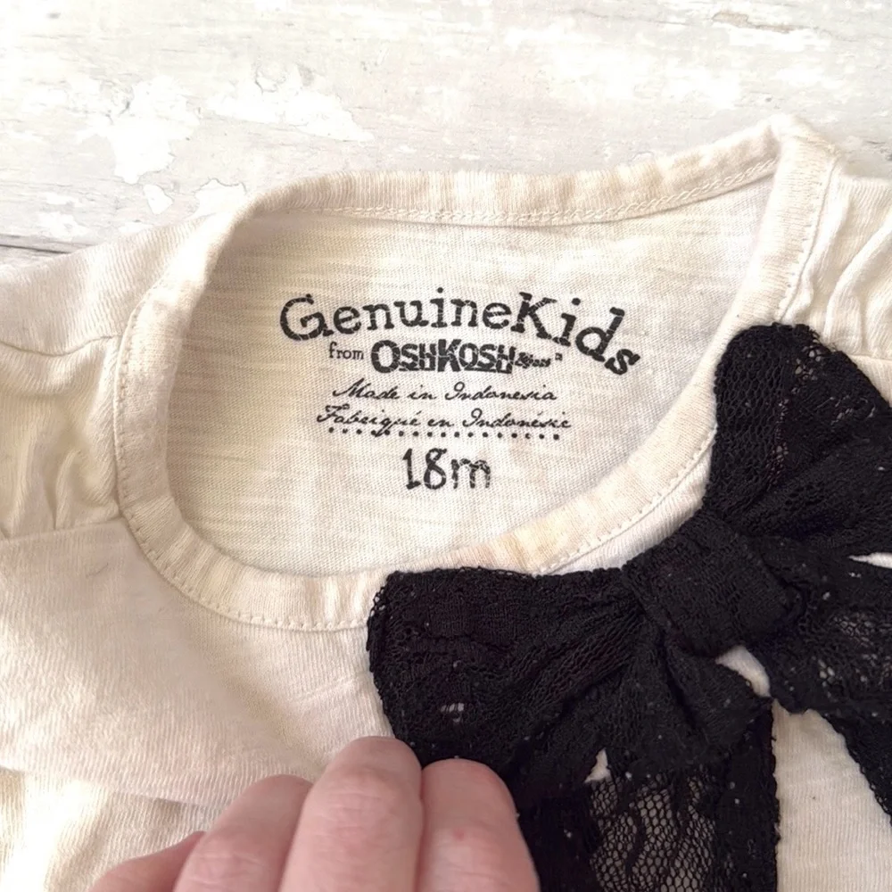 Oshkosh 18m Girls Outfit Black Leggings Cream Long Sleeve Bow Shirt Baby Toddler